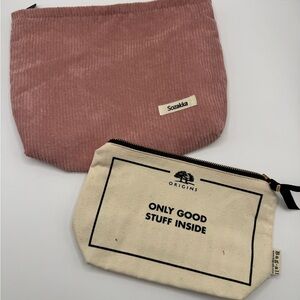 Origins Cream Canvas Zip Pouch with Dusty Pink Corduroy Cosmetic Pouch